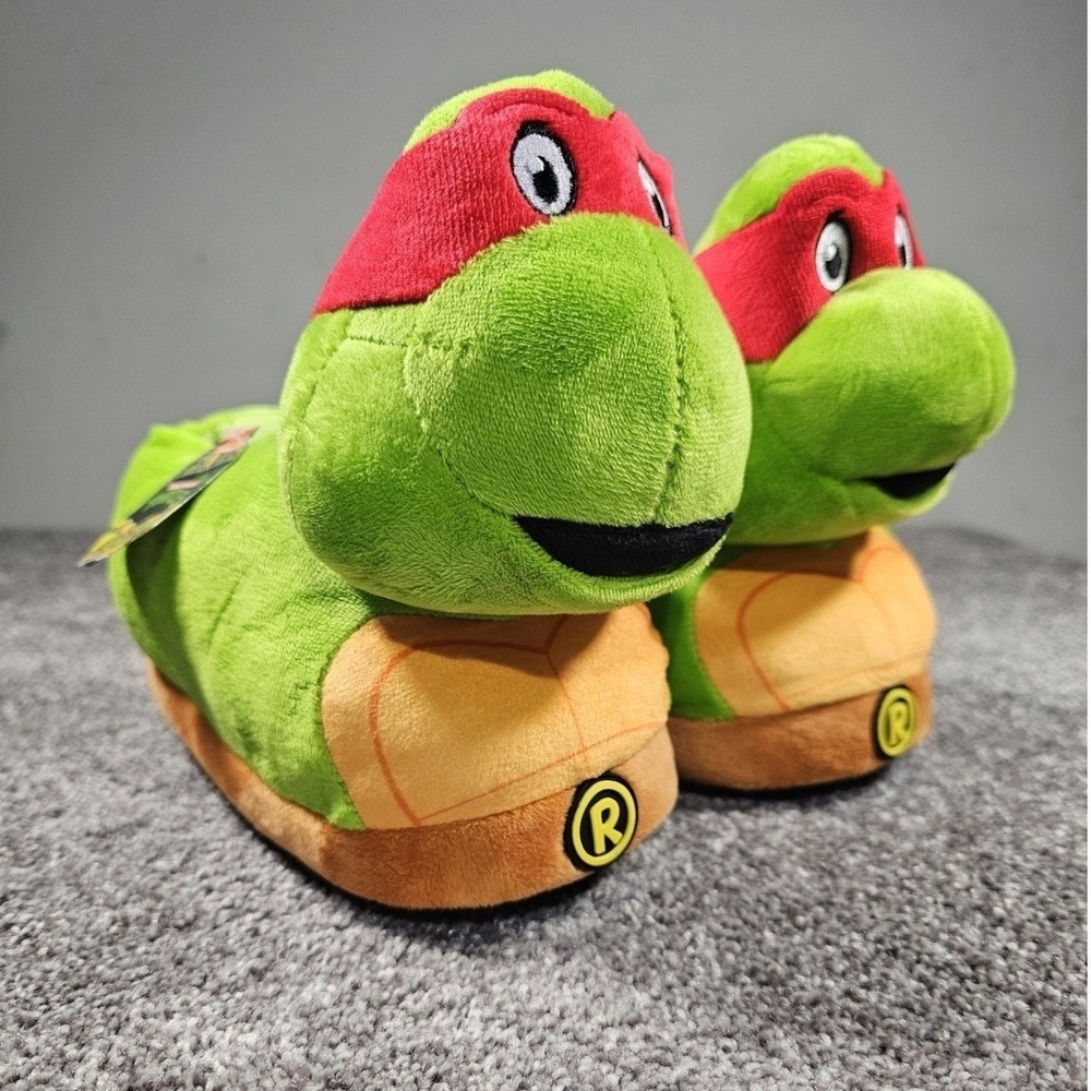 Nickelodeon 3D TMNT Raphael Slippers Unisex Kids‎ Size 4 Green Red Plush